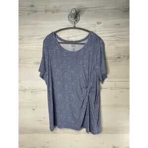 Croft & Barrow Shirt Womens 1X Blue White Short Sleeve Twist Front Stretch Knit